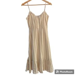 NWT Aerie Crinkle Gauze Cotton Midi Dress XS Cream w/multi-stripe